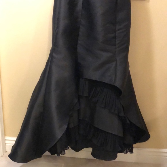 Jovani evening layered ruffle tulip front sweeping back satin style elegant gown - Picture 4 of 14